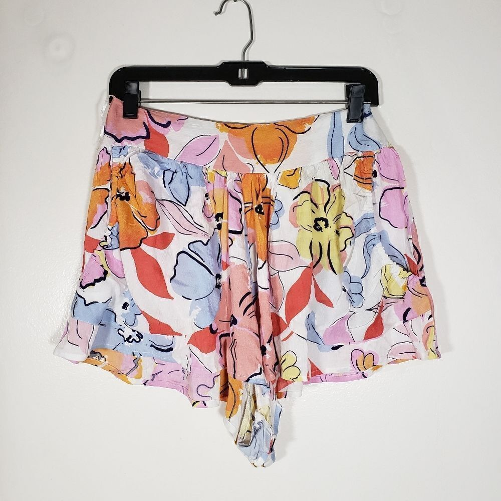 Salty Lemon Hula Floral Casual Tropical Print Vacation Summer Beach Shorts Sz L